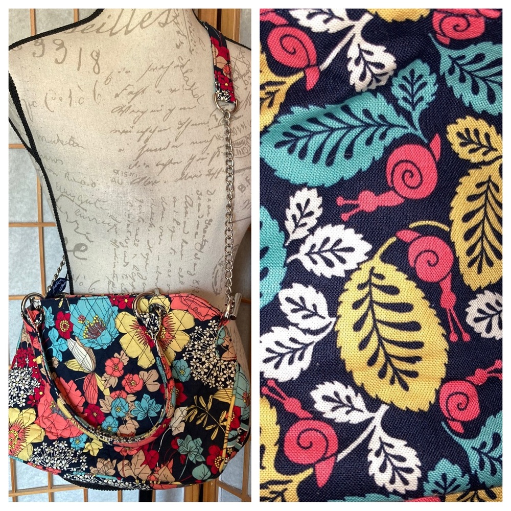 Vera Bradley Happy Snails Chain Crossbody Shoulder Vibrant Floral Quilted Purse